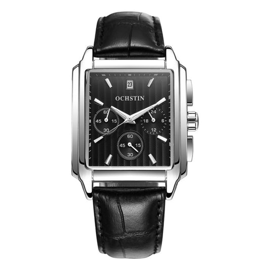 OCHSTIN 6063A Augustine Celebrity Series Multifunctional Quartz Luminous Men Watch(Silver Black) - Leather Strap Watches by OCHSTIN | Online Shopping UK | buy2fix