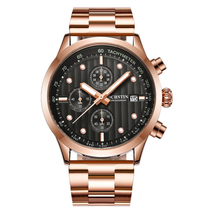 OCHSTIN 7245 Fashion Steel Strap Multifunctional Quartz Men Watch(Rose Gold Black) - Metal Strap Watches by OCHSTIN | Online Shopping UK | buy2fix