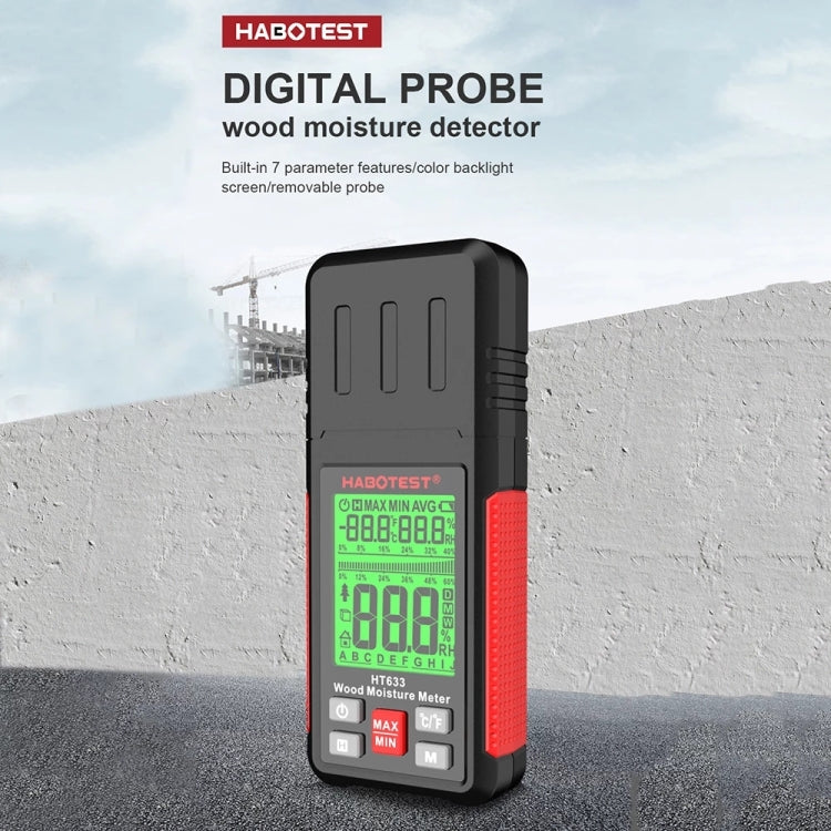 HABOTEST HT633 Portable Multifunctional Digital Display Wood Moisture Detector - Consumer Electronics by buy2fix | Online Shopping UK | buy2fix