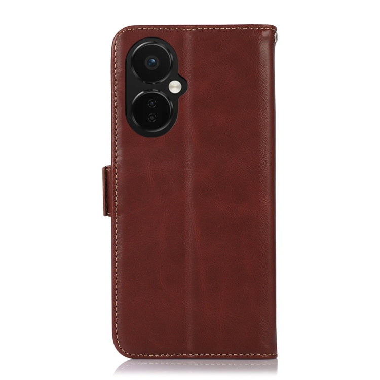 For OnePlus Nord CE 3 Lite Crazy Horse Top Layer Cowhide RFID Leather Phone Case(Brown) - OnePlus Cases by buy2fix | Online Shopping UK | buy2fix