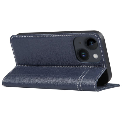 For iPhone 14 GEBEI Top-grain Horizontal Flip Leather Phone Case(Blue) - iPhone 14 Cases by GEBEI | Online Shopping UK | buy2fix
