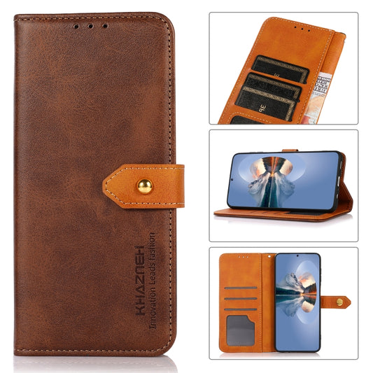 For Samsung Galaxy A24 4G KHAZNEH Dual-color Cowhide Texture Leather Phone Case(Brown) - Galaxy Phone Cases by buy2fix | Online Shopping UK | buy2fix