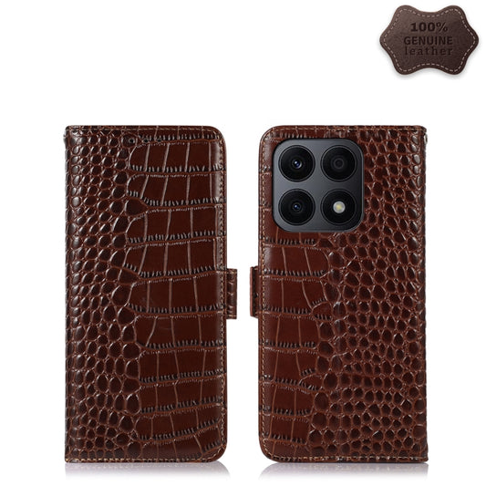For Honor X8a 4G Crocodile Top Layer Cowhide Leather Phone Case(Brown) - Honor Cases by buy2fix | Online Shopping UK | buy2fix