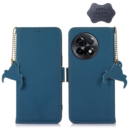 For OnePlus Ace 2 5G / 11R 5G Genuine Leather Magnetic RFID Leather Phone Case(Blue) - OnePlus Cases by buy2fix | Online Shopping UK | buy2fix