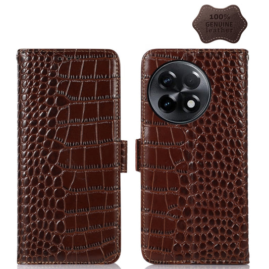 For OnePlus Ace 2 5G Crocodile Top Layer Cowhide Leather Phone Case(Brown) - OnePlus Cases by buy2fix | Online Shopping UK | buy2fix