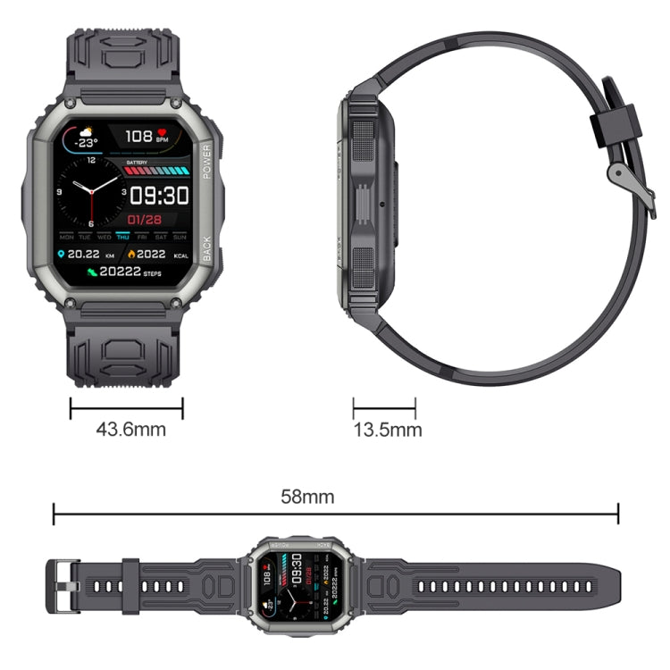 K6 1.8 inch IP67 Waterproof Smart Watch, Support Heart Rate / Sleep Monitoring(Grey) - Smart Wear by buy2fix | Online Shopping UK | buy2fix