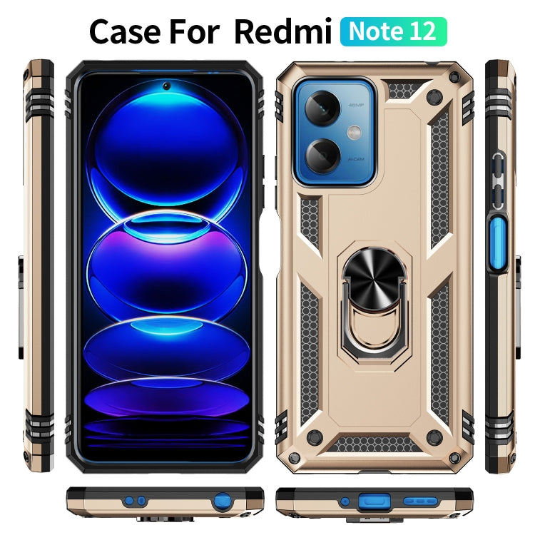 For Xiaomi Redmi Note 12 5G Global Shockproof TPU + PC Phone Case with Holder(Gold) - Note 12 Cases by buy2fix | Online Shopping UK | buy2fix