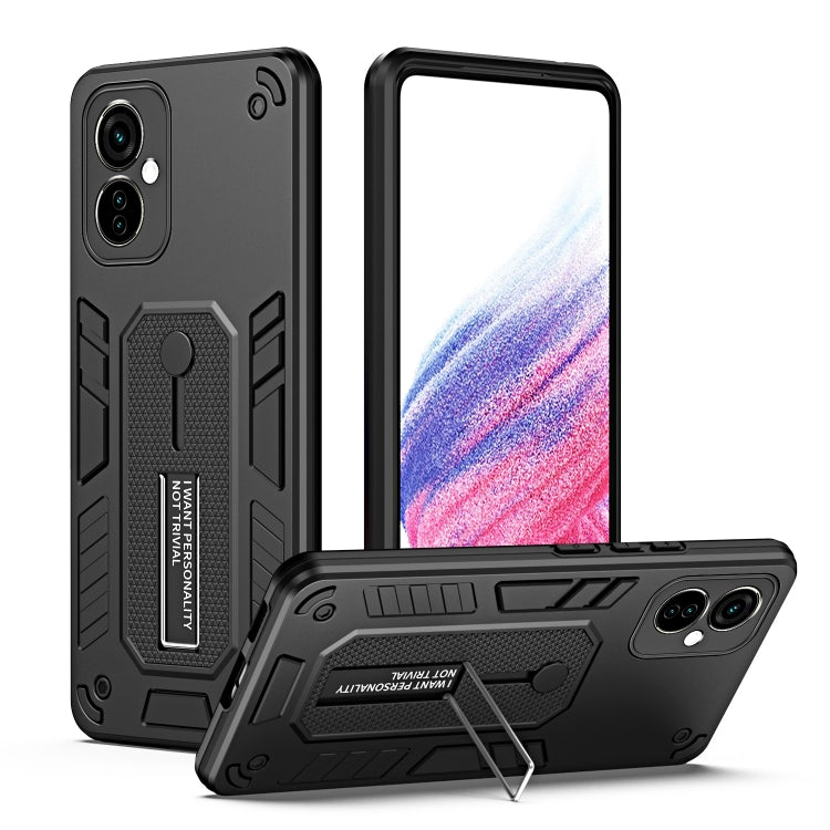 For Tecno Camon 19 Neo Variety Brave Armor Finger Loop Holder Phone Case(Black) - Tecno Cases by buy2fix | Online Shopping UK | buy2fix