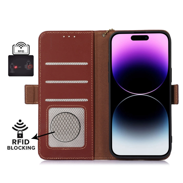 For Google Pixel 7a Genuine Leather Magnetic RFID Leather Phone Case(Coffee) - Google Cases by buy2fix | Online Shopping UK | buy2fix