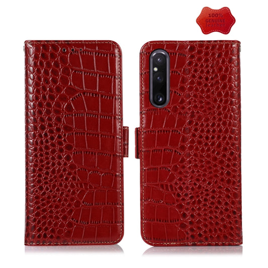 For Sony Xperia 1 V Crocodile Top Layer Cowhide Leather Phone Case(Red) - Sony Cases by buy2fix | Online Shopping UK | buy2fix