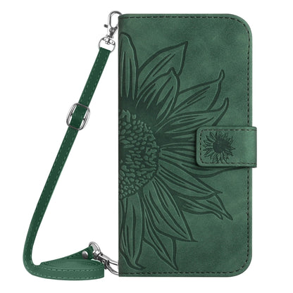 For Google Pixel 7A Skin Feel Sun Flower Pattern Flip Leather Phone Case with Lanyard(Green) - Google Cases by buy2fix | Online Shopping UK | buy2fix