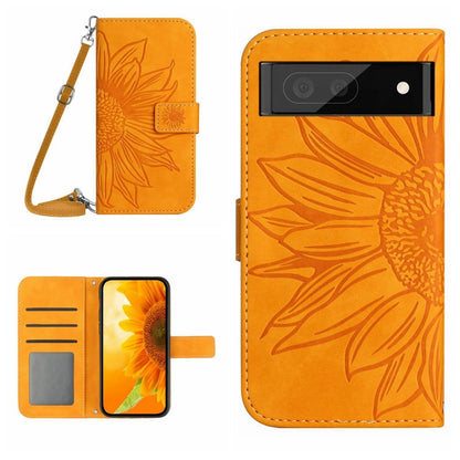 For Google Pixel 7A Skin Feel Sun Flower Pattern Flip Leather Phone Case with Lanyard(Yellow) - Google Cases by buy2fix | Online Shopping UK | buy2fix