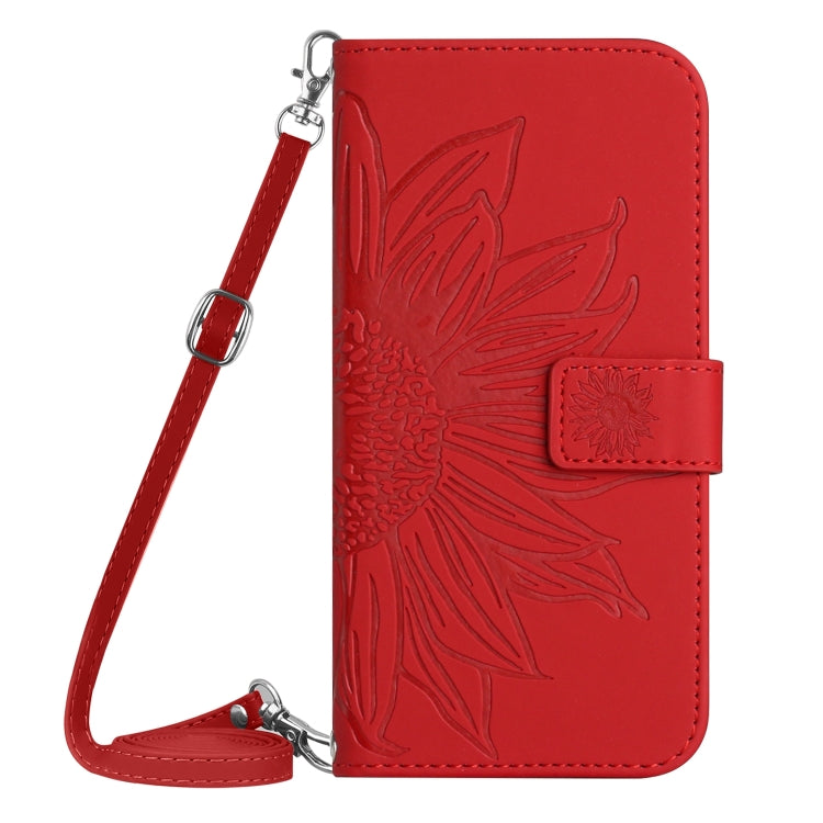 For Google Pixel 7A Skin Feel Sun Flower Pattern Flip Leather Phone Case with Lanyard(Red) - Google Cases by buy2fix | Online Shopping UK | buy2fix