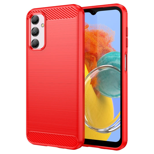 For Samsung Galaxy M14 5G Brushed Texture Carbon Fiber TPU Phone Case(Red) - Galaxy Phone Cases by buy2fix | Online Shopping UK | buy2fix