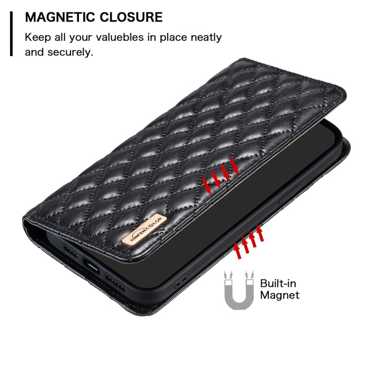 For Xiaomi Redmi Note 12 4G Global Diamond Lattice Magnetic Leather Flip Phone Case(Black) - Note 12 Cases by buy2fix | Online Shopping UK | buy2fix