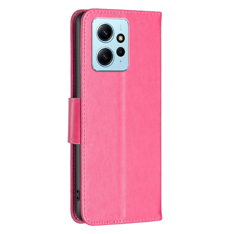 For Xiaomi Redmi Note 12 4G Global Two Butterflies Embossing Leather Phone Case(Rose Red) - Note 12 Cases by buy2fix | Online Shopping UK | buy2fix