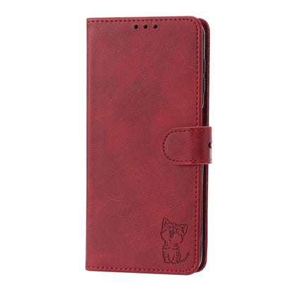 For Samsung Galaxy A34 5G Embossed Happy Cat Pattern Flip Leather Phone Case(Red) - Galaxy Phone Cases by buy2fix | Online Shopping UK | buy2fix