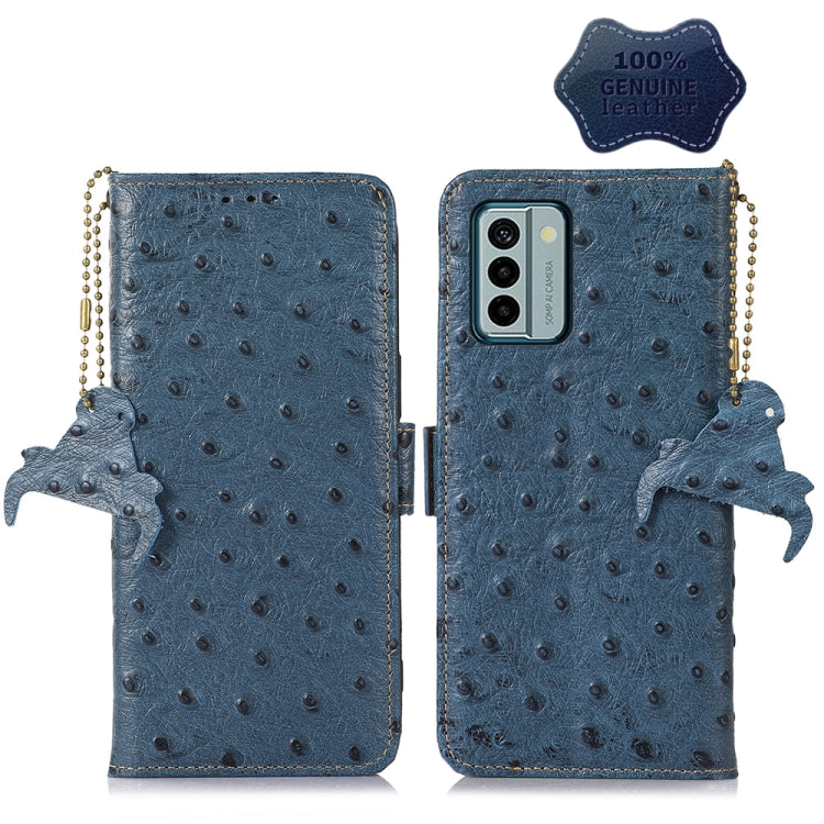 For Nokia G22 4G Ostrich Pattern Genuine Leather RFID Phone Case(Blue) - Nokia Cases by buy2fix | Online Shopping UK | buy2fix