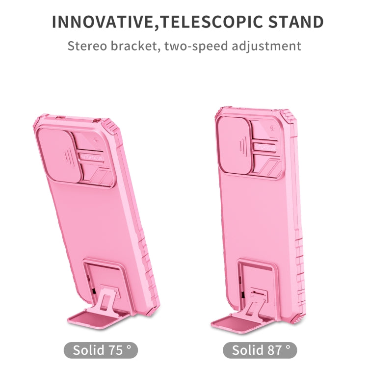 For Xiaomi Redmi Note 12 5G / Poco X5 Stereoscopic Holder Sliding Camshield Phone Case(Pink) - Note 12 Cases by buy2fix | Online Shopping UK | buy2fix