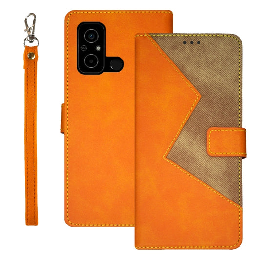 For Xiaomi Poco C55/Redmi 12C/Redmi 11A idewei Two-color Splicing Leather Phone Case(Orange) - Xiaomi Cases by idewei | Online Shopping UK | buy2fix