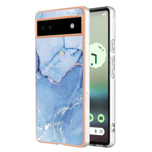 For Google Pixel 6A Electroplating Marble Dual-side IMD Phone Case(Blue 018) - Google Cases by buy2fix | Online Shopping UK | buy2fix