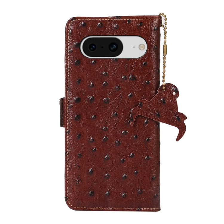 For Google Pixel 8 Ostrich Pattern Genuine Leather RFID Phone Case(Coffee) - Google Cases by buy2fix | Online Shopping UK | buy2fix
