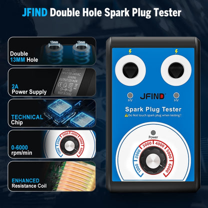 JFIND JF109 Car Double Hole Spark Plug Tester(EU Plug) -  by JFIND | Online Shopping UK | buy2fix