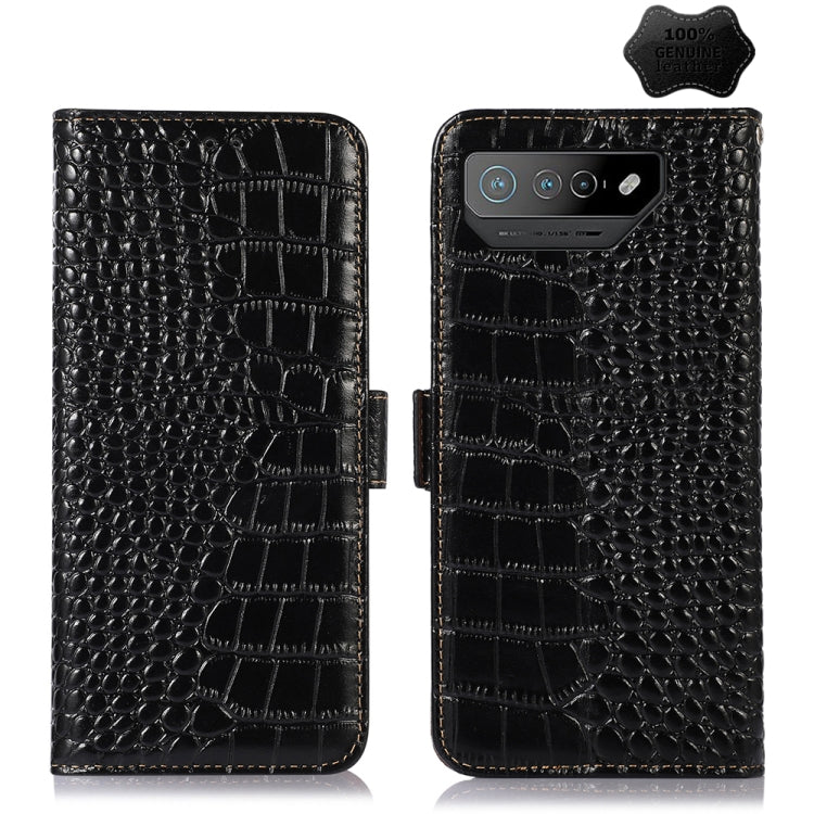 For Asus ROG Phone 7 Crocodile Top Layer Cowhide Leather Phone Case(Black) - ASUS Cases by buy2fix | Online Shopping UK | buy2fix