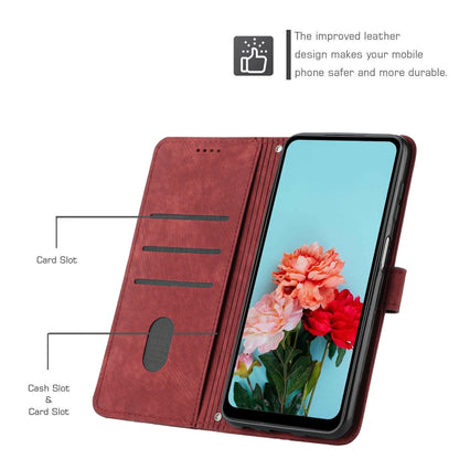 For Nokia C32 Skin Feel Stripe Pattern Leather Phone Case with Lanyard(Red) - Nokia Cases by buy2fix | Online Shopping UK | buy2fix