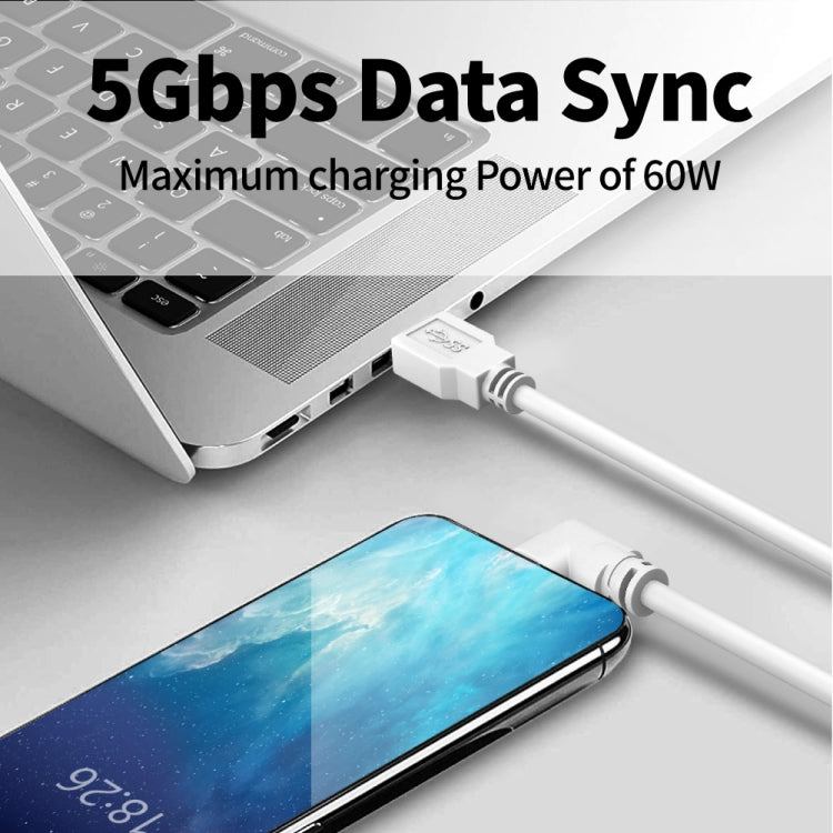 5m USB to USB-C / Type-C Elbow 5Gbps 60W USB3.1 Gen1 Fast Charging Data-sync Cable(White) -  by buy2fix | Online Shopping UK | buy2fix
