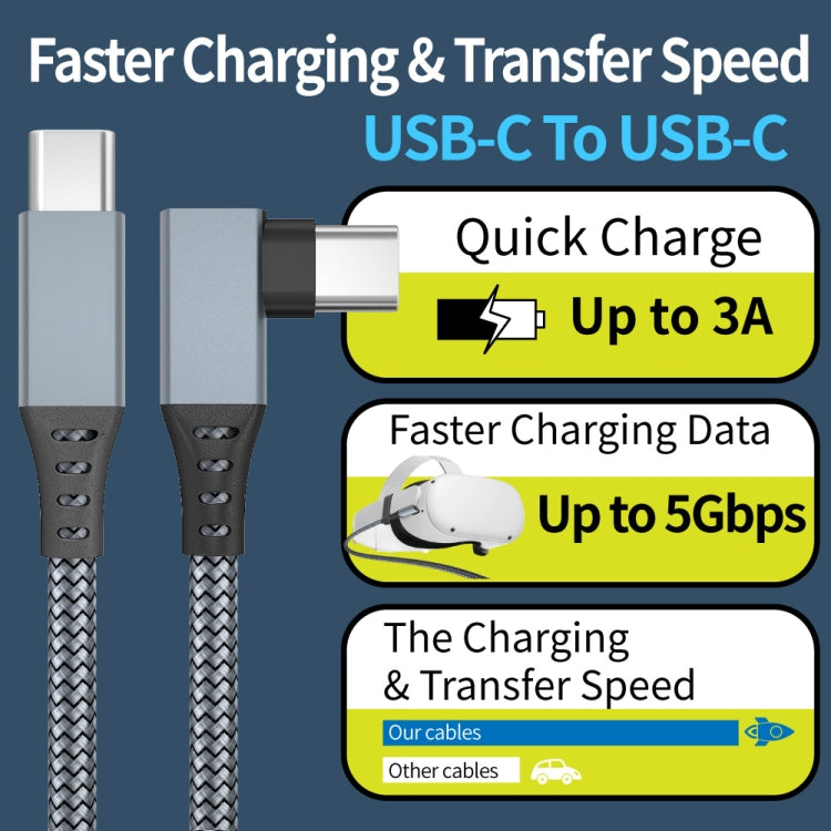 3m USB-C / Type-C to USB-C / Type-C Elbow 5Gbps 60W USB3.1 Gen1 Fast Charging Data-sync Cable(Grey) -  by buy2fix | Online Shopping UK | buy2fix