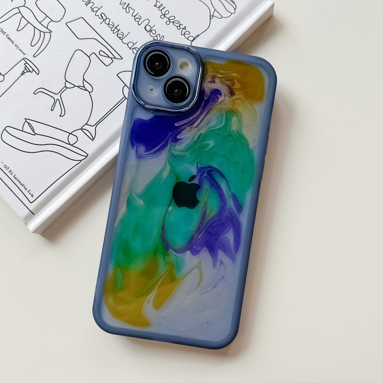 For iPhone 14 Plus Oil Painting Electroplating TPU Phone Case(Blue) - iPhone 14 Plus Cases by buy2fix | Online Shopping UK | buy2fix