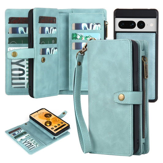 For Google Pixel 6 Zipper Wallet Detachable MagSafe Leather Phone Case(Blue) - Google Cases by buy2fix | Online Shopping UK | buy2fix