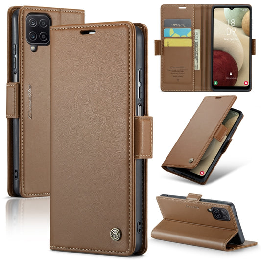 For Samsung Galaxy A12 5G CaseMe 023 Butterfly Buckle Litchi Texture RFID Anti-theft Leather Phone Case(Brown) - Galaxy Phone Cases by CaseMe | Online Shopping UK | buy2fix