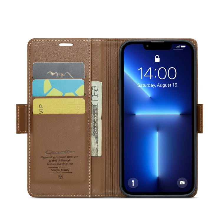 For iPhone 13 Pro CaseMe 023 Butterfly Buckle Litchi Texture RFID Anti-theft Leather Phone Case(Brown) - iPhone 13 Pro Cases by CaseMe | Online Shopping UK | buy2fix