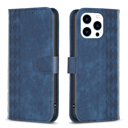For iPhone 15 Pro Max Plaid Embossed Leather Phone Case(Blue) - iPhone 15 Pro Max Cases by buy2fix | Online Shopping UK | buy2fix