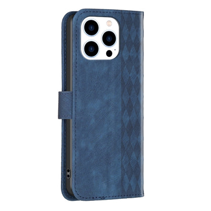 For iPhone 15 Pro Max Plaid Embossed Leather Phone Case(Blue) - iPhone 15 Pro Max Cases by buy2fix | Online Shopping UK | buy2fix