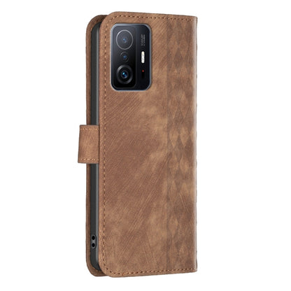 For Xiaomi 11T / 11T Pro Plaid Embossed Leather Phone Case(Brown) - Xiaomi Cases by buy2fix | Online Shopping UK | buy2fix