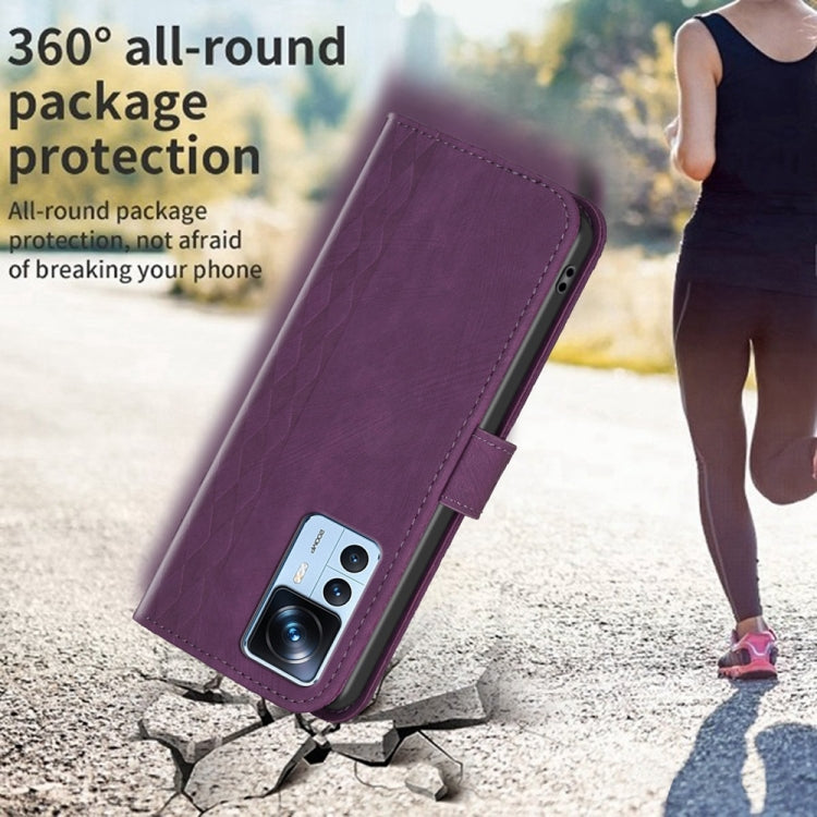 For Xiaomi 12T / 12T Pro Plaid Embossed Leather Phone Case(Purple) - Xiaomi Cases by buy2fix | Online Shopping UK | buy2fix