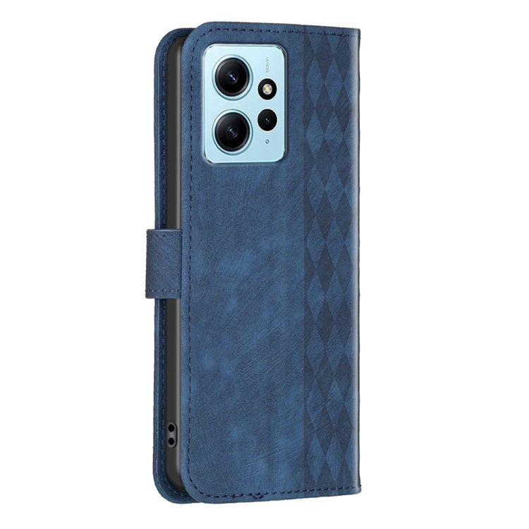 For Xiaomi Redmi Note 12 4G Global Plaid Embossed Leather Phone Case(Blue) - Note 12 Cases by buy2fix | Online Shopping UK | buy2fix