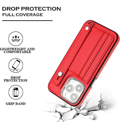 For iPhone 13 Pro Shockproof Leather Phone Case with Wrist Strap(Red) - iPhone 13 Pro Cases by buy2fix | Online Shopping UK | buy2fix