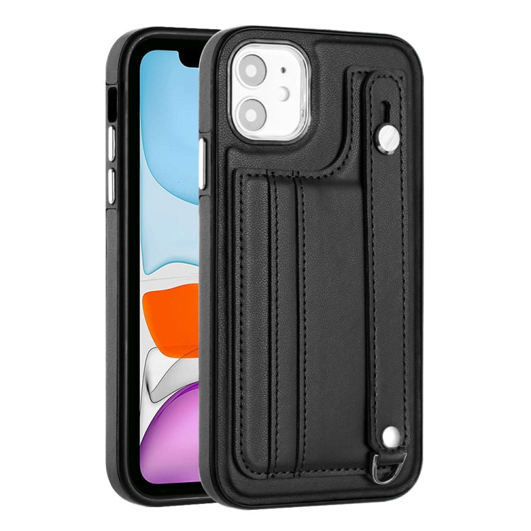 For iPhone 11 Shockproof Leather Phone Case with Wrist Strap(Black) - iPhone 11 Cases by buy2fix | Online Shopping UK | buy2fix