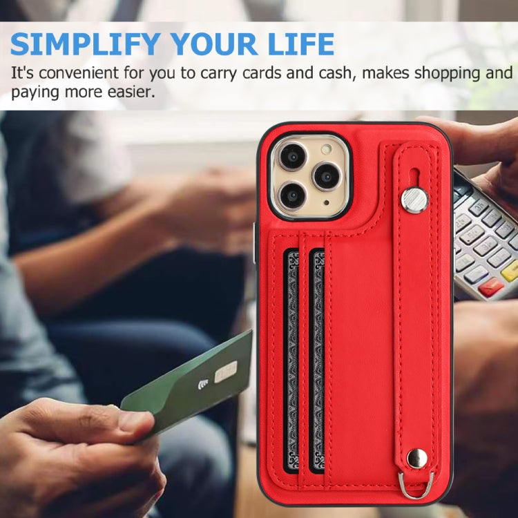 For iPhone 11 Pro Shockproof Leather Phone Case with Wrist Strap(Red) - iPhone 11 Pro Cases by buy2fix | Online Shopping UK | buy2fix