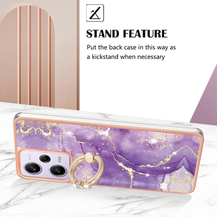 For Xiaomi Redmi Note 12 Pro 5G Global Electroplating Marble IMD TPU Phone Case with Ring Holder(Purple 002) - Note 12 Pro Cases by buy2fix | Online Shopping UK | buy2fix