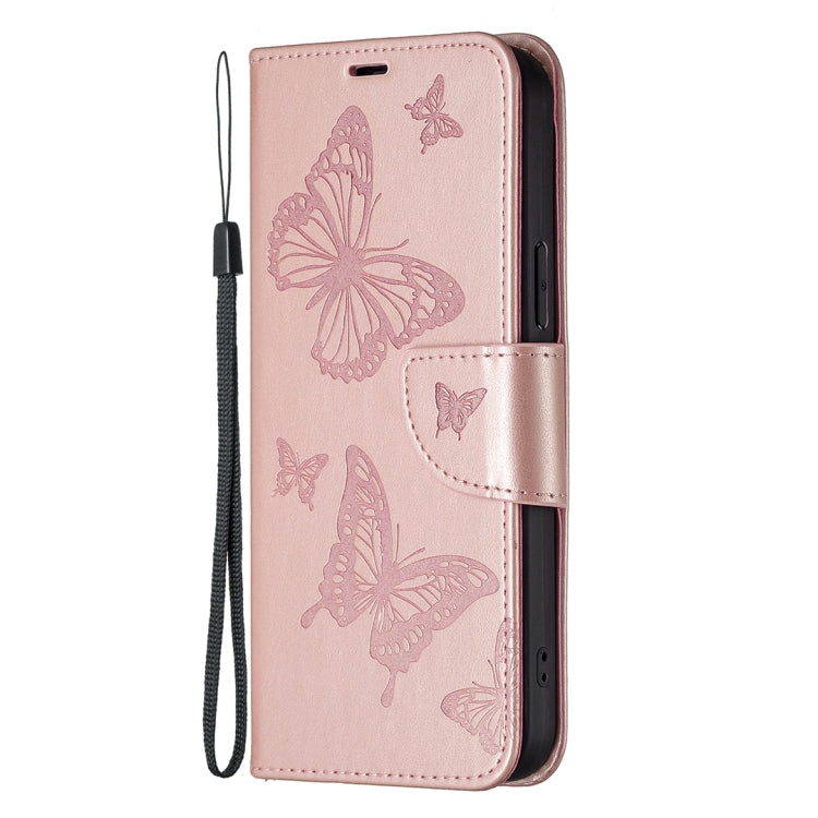 For Xiaomi Poco F5 5G / Redmi Note 12 Turbo Two Butterflies Embossing Leather Phone Case(Rose Gold) - Xiaomi Cases by buy2fix | Online Shopping UK | buy2fix