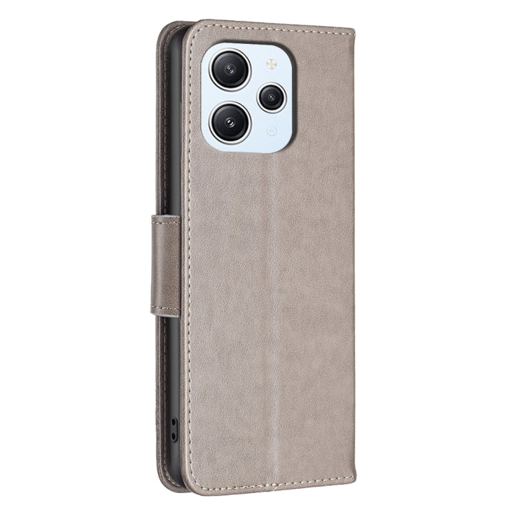 For Xiaomi Redmi 12 4G Two Butterflies Embossing Leather Phone Case(Grey) - Xiaomi Cases by buy2fix | Online Shopping UK | buy2fix