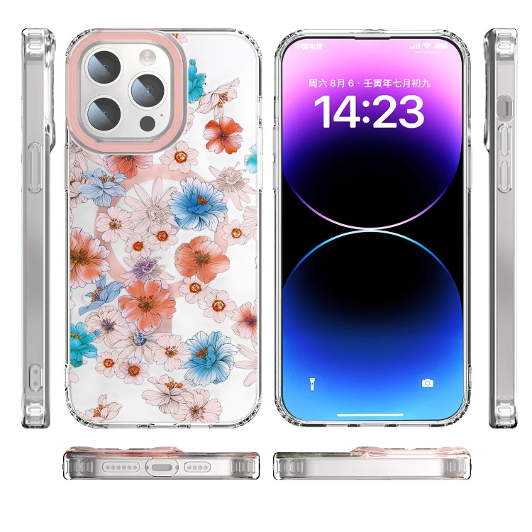 For iPhone 12 Pro MagSafe Magnetic TPU Phone Case(White Blue Flower) - iPhone 12 / 12 Pro Cases by buy2fix | Online Shopping UK | buy2fix