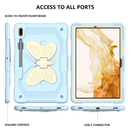 For Samsung Galaxy Tab S8+ / S7+ Butterfly Kickstand Heavy Duty Hard Rugged Tablet Case(Beige+Ice Blue) - Galaxy Tab S8+ Cases by buy2fix | Online Shopping UK | buy2fix