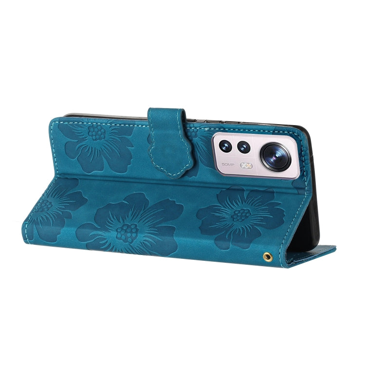 For Xiaomi 12 Lite Flower Embossing Pattern Leather Phone Case(Blue) - Xiaomi Cases by buy2fix | Online Shopping UK | buy2fix