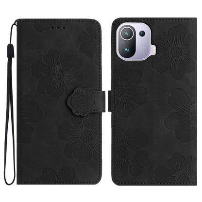 For Xiaomi Mi 11 Pro Flower Embossing Pattern Leather Phone Case(Black) - Xiaomi Cases by buy2fix | Online Shopping UK | buy2fix